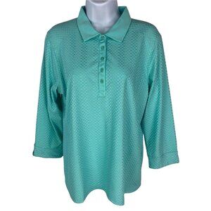 Lopez Top Women Size L Sea Green DeLux Dri 3/4 Sleeves Buttons Collared